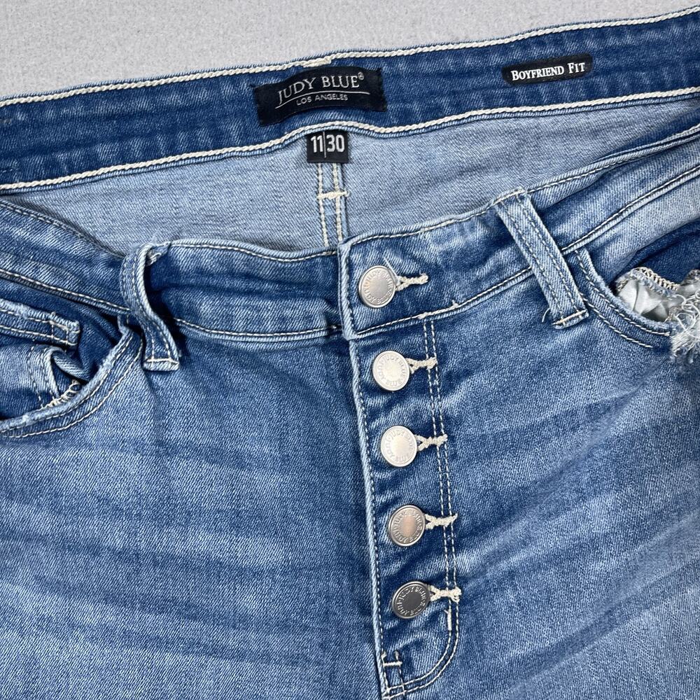 Judy Blue Jeans Women 11/30 Boyfriend High Rise Distressed Exposed‎ Button Fly - Picture 3 of 11